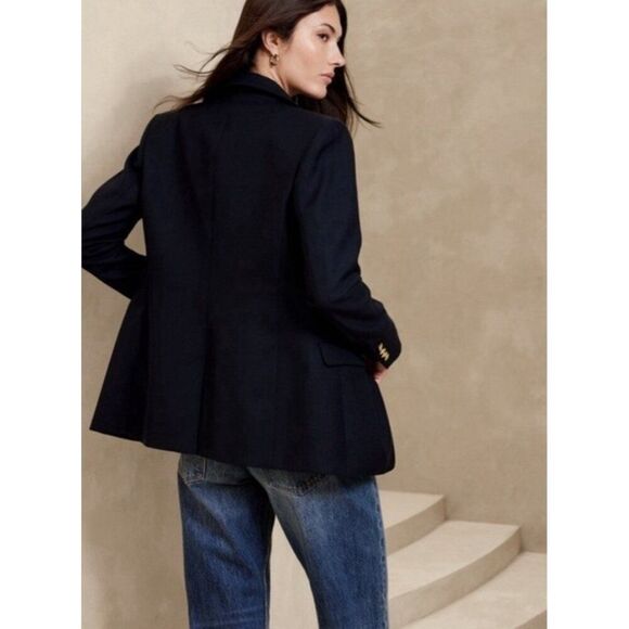 Banana Republic Icon Captain Blazer Navy Blue Lion Gold Buttons 2 Petite Xs - Picture 3 of 10